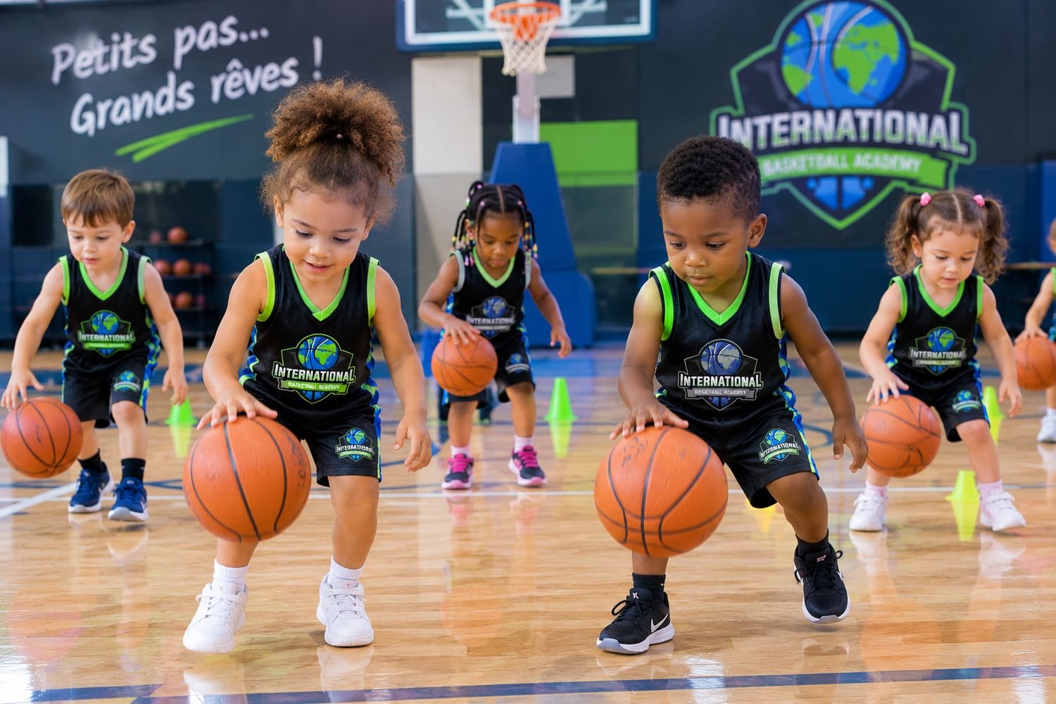 Les tout-petits du Baby basket IBAA dribblent sur le terrain