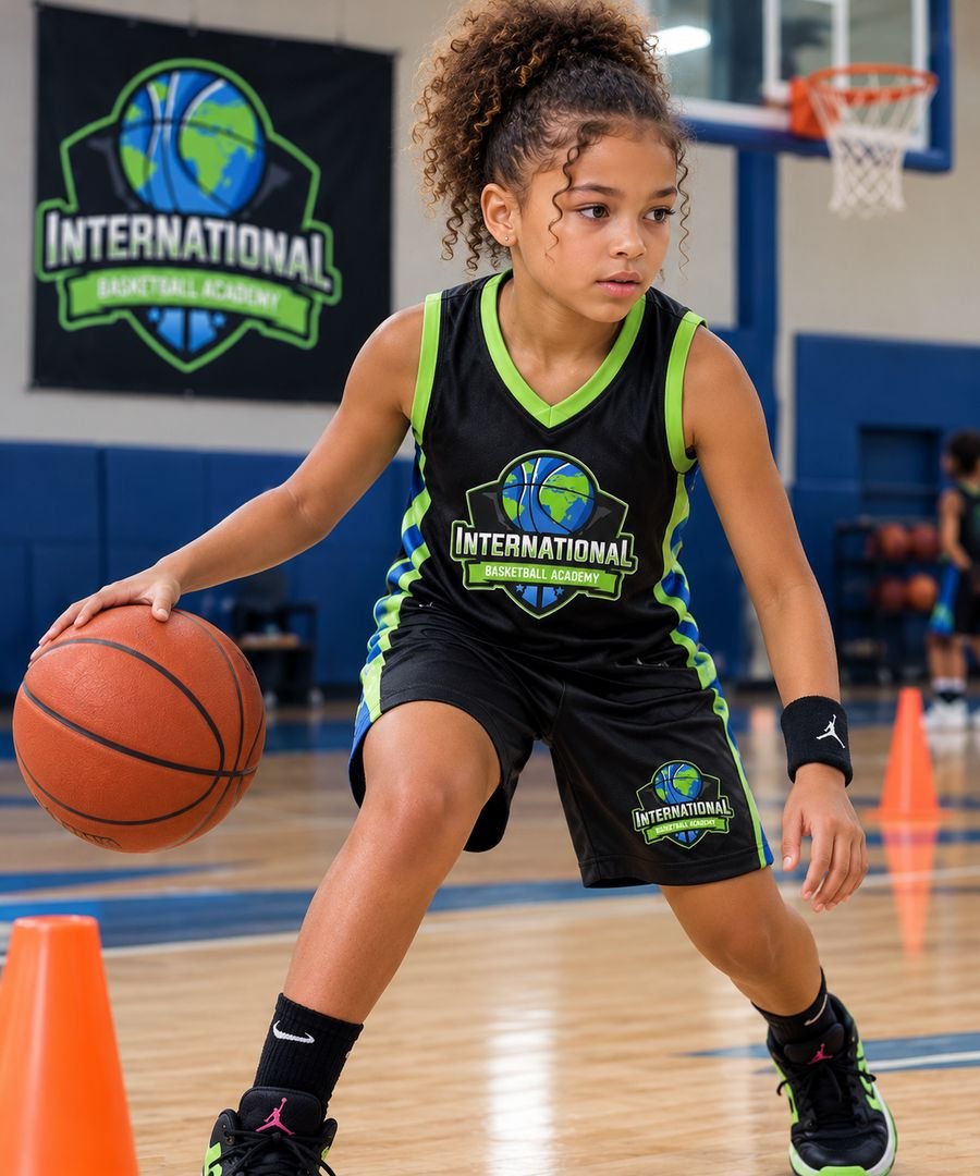 Une joueuse de l'IBAA travaille son dribble entre les plots